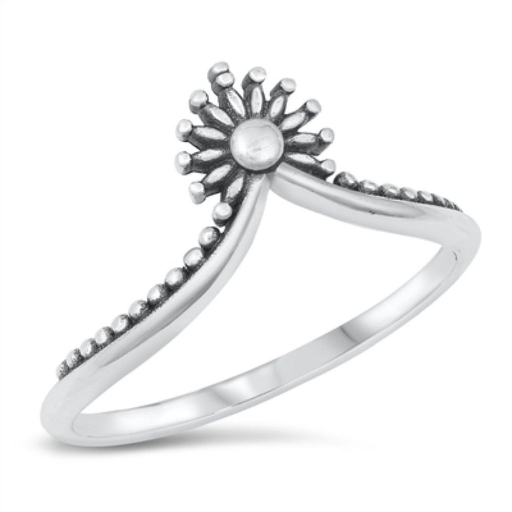 Silver Ring - Beaded Chevron Ring Sterling Silver Ring - 925 Size 4-10